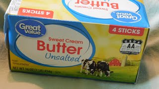 Walmart Butter, Great Value Unsalted Sweet Cream Butter, $3.58 Four Sticks Butter