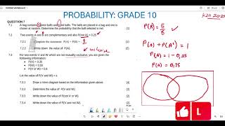 PROBABILITY GRADE 10 |PAST EXAM QUESTION |NOV 2023 KZN