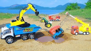Power Truck Bajaj Auto Rickshaw John Deere Tractor Accident Pulling Crane Jcb 3dx  Cartoon  Cs Toy
