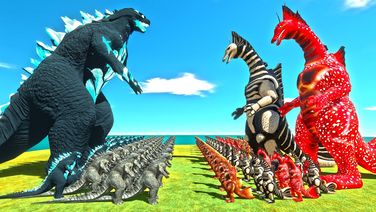 Shadow Godzilla vs 2 Evolutionary Forms of Titanosaurus Kaiju