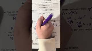 U9L6B Example 1   Determine Independent or Dependent events on a Two Way Table