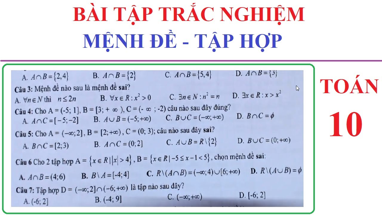 TOÁN LỚP 10- BÀI TẬP TRẮC NGHIỆM MỆNH ĐỀ TẬP HỢP – ÔN TẬP TỔNG HỢP