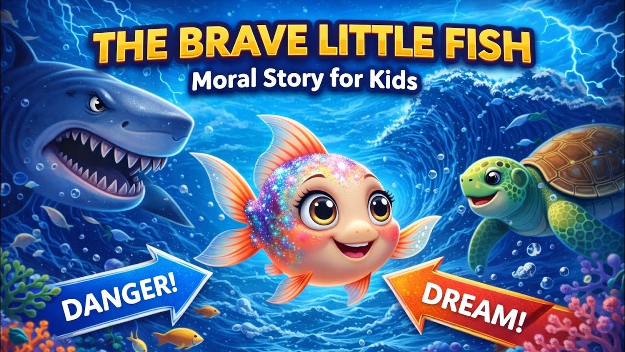 Brave little Fish Moral story. Picture cartoon. Fish story . Brave fish ...