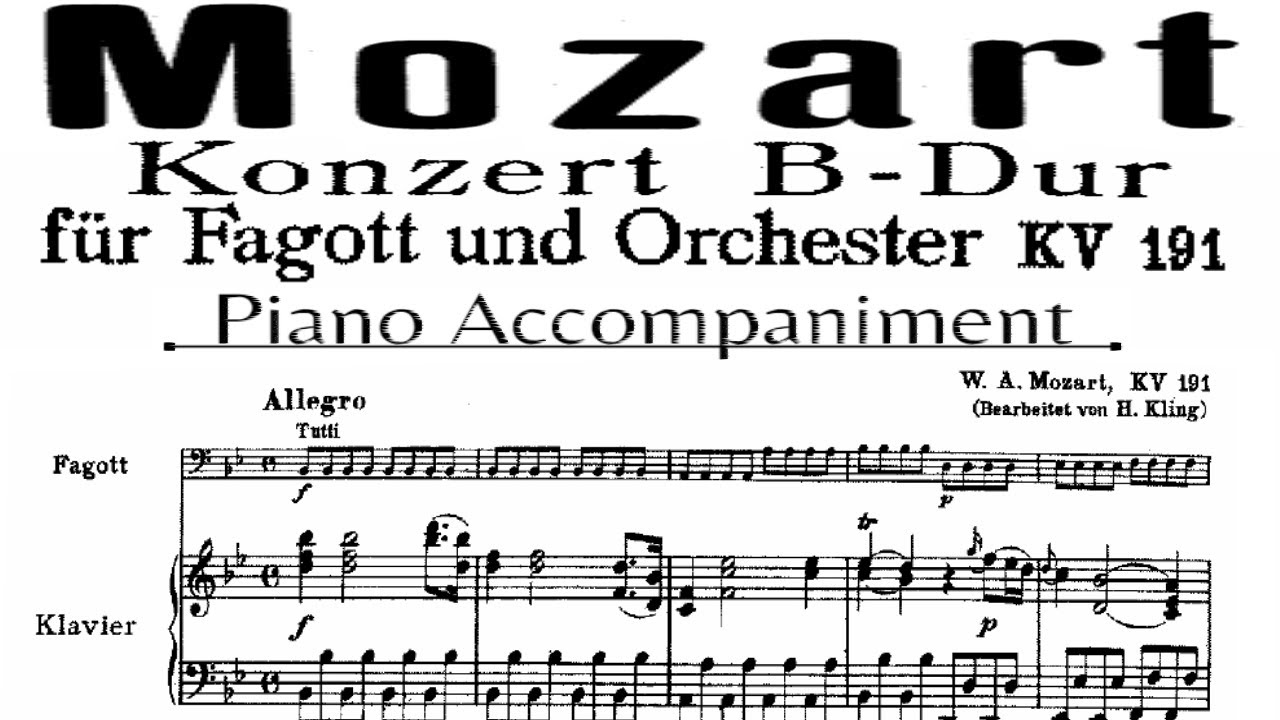 Mozart, Bassoon Concerto in B flat major, 1rd Movement Piano YouTube