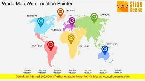 World Map With Location Pointer Powerpoint Template