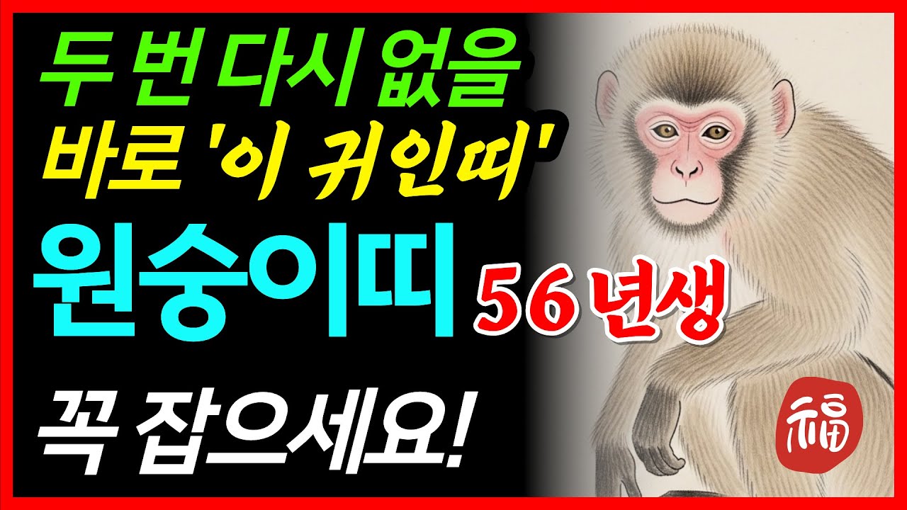 원숭이띠 눈물난다! 🌟2026년 1956년생 71세 원숭이띠운세🌟 옆에 '이 띠'가 있나요? 축하합니다! 꼭 붙잡으세요 56년생 빛나는 황금기 말년을 책임질 귀인운 신년운세