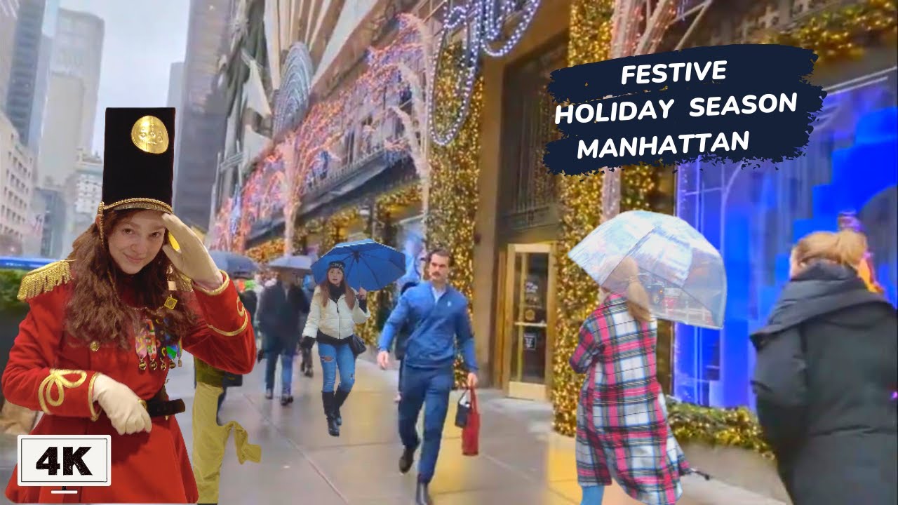 New York, Amerika Serikat | 5Th Ave | Tur Jalan Saat Hujan 4K