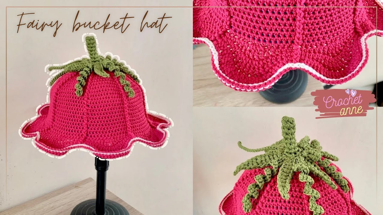 Handmade Crochet Flower Hat Green Stem & Red & Black Petals Fairy Hat Costume Create Your Own Flower Fairy Hat: A DIY Guide main image 3