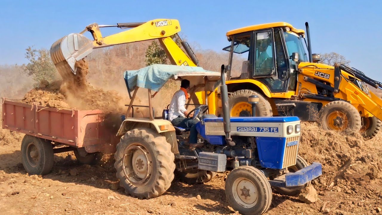 Jcb 3dx Machine Loading Mud in Swaraj tractor | Jcb tractor cartoon gadi | Gadi wala video