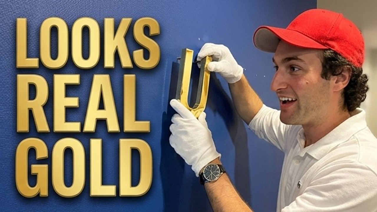 SOLID GOLD SIGN INSTALLATION - ½' Thick Custom Business Sign - YouTube