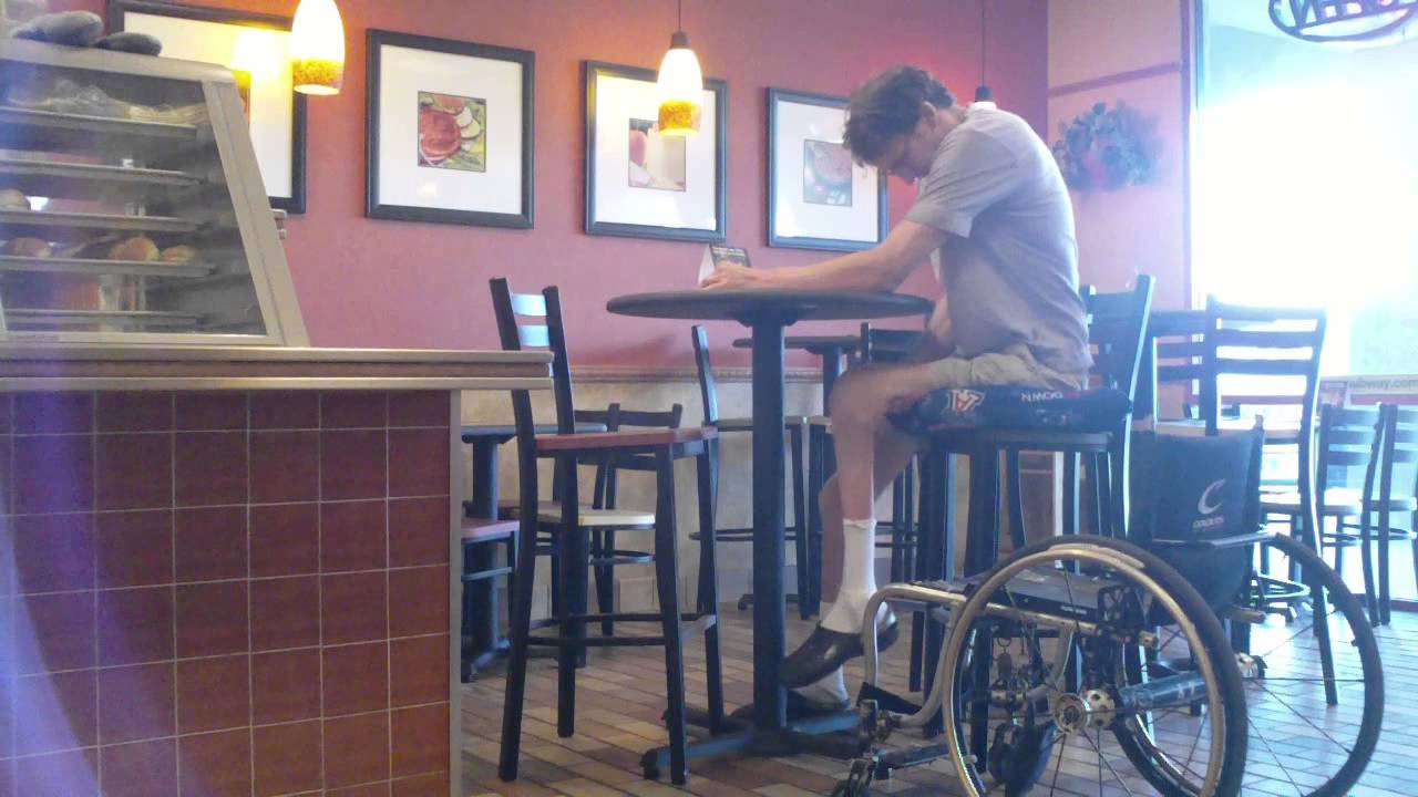 Wheelchair style Transfer Wheelchair to High Chair At Fast Food Sub