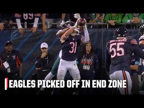 Bears rookie Dillon Thieneman gets the end zone pick against the Eagles 🔥 | NFL on ESPN