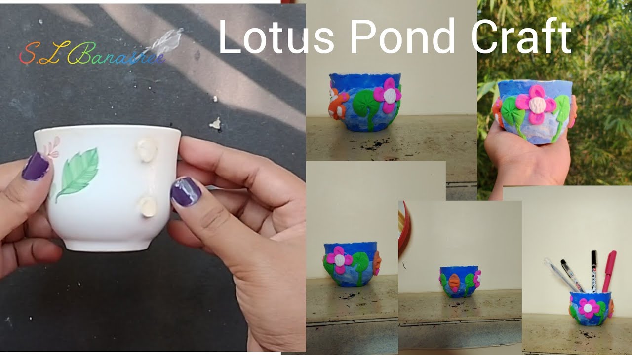 Broken Tea Cup To Amazing Pen Stand Making Idea 😱/Waste Cup Craft ideas/Lotus Pond Craft ideas/DIY//