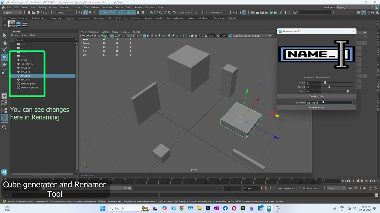 🛠 Maya Python Tool – Cube Generator & Renamer