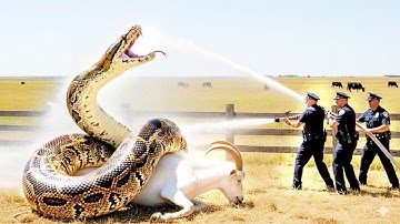 EPIC RESCUE GIANT PYTHON that attacked a GOAT WHITE was saved by a BRAVE RESCUE TEAM