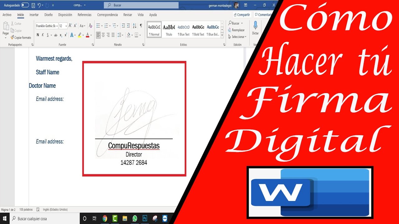 2021 Como Hacer Tu Firma Digital Automática En Word Youtube