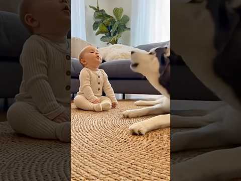 Baby Tries to Howl Like a Husky... And the Husky Answers