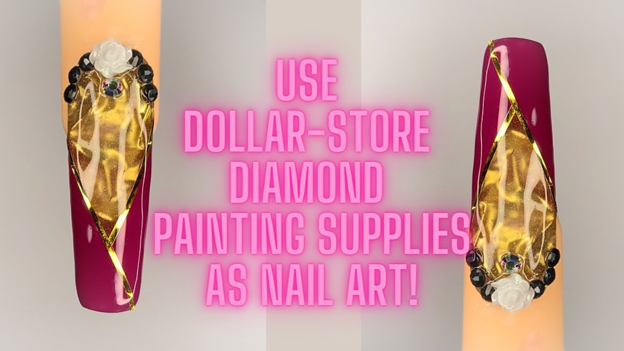Plastic Wrap Polygel Nails Using Dollar Store Diamond Painting Kits