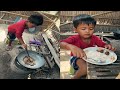 Little boy fried pork  rural life village