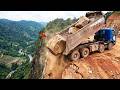 NEXT LEVEL!! Engineering Mountain Road Construction Technology – Bulldozer Spreading Stone &amp; Trucks