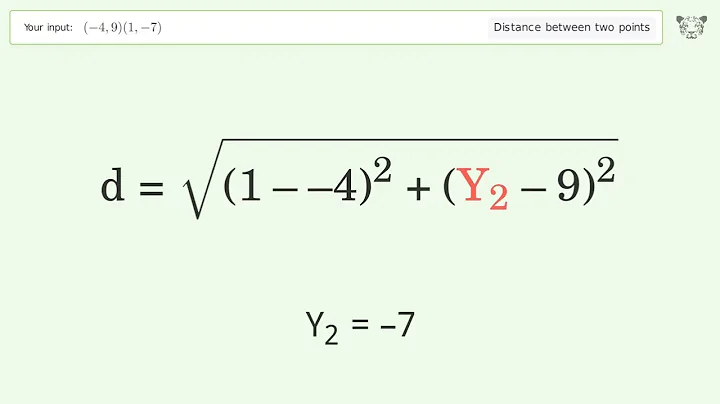 Find the distance between two points p1 (-4,9) and p2 (1,-7): Step-by-Step Video Solution