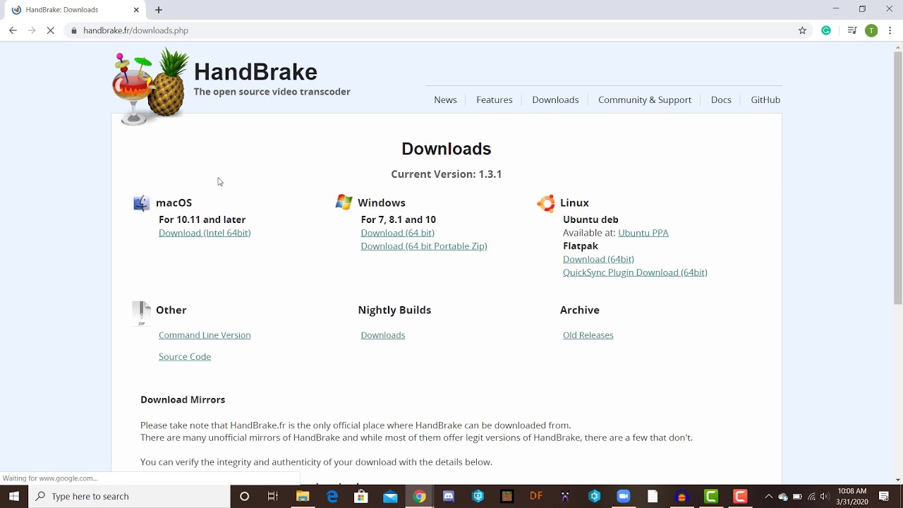 handbrake for windows 10