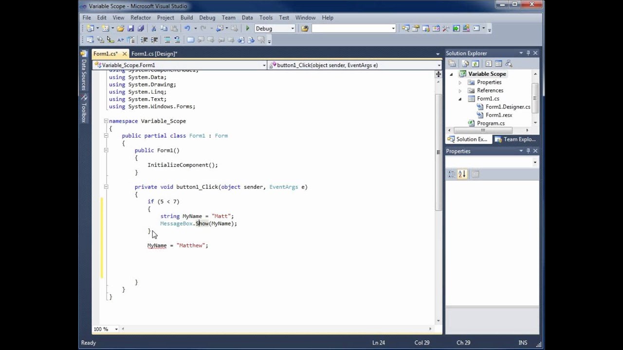 Using variable c. C# 2010 вкладка build.