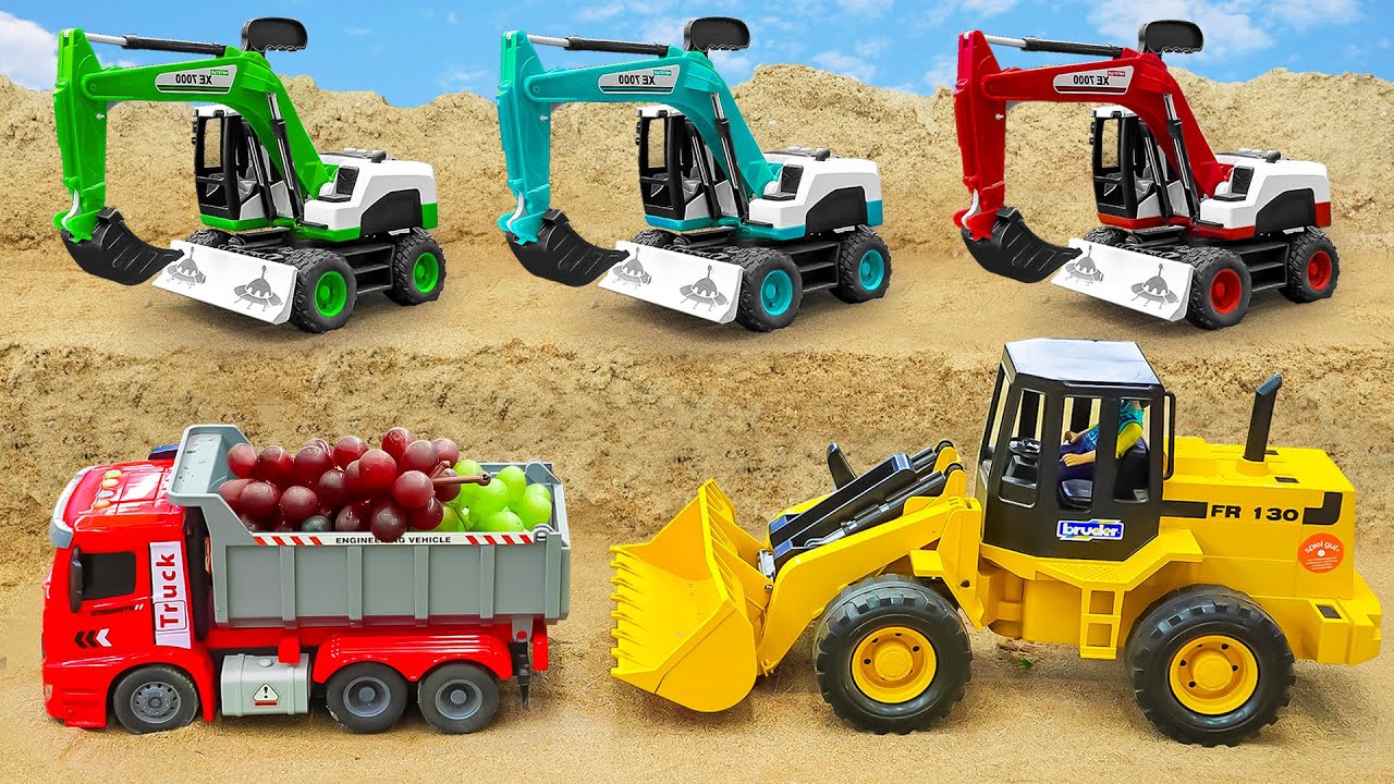 Excavator Rescue Team Helps Friends | Trucks Stuck on Mystery Box & Bumpy Road!