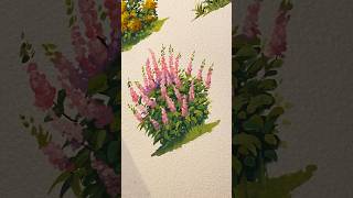 Bushes with tall pink flowers 🌸 #art #arttutorial #gouache #flowers #gouachepaintingtutorial