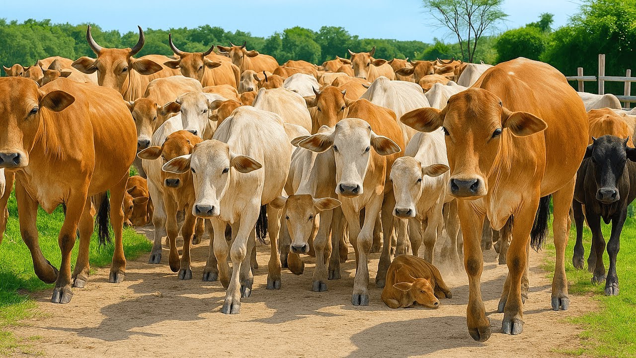 WOW Amazing𓃔𓃔𓃔, A Shepherd herding Healthy Tame Cows Grazing In The Rice Field – (ASMR) Cow Sounds