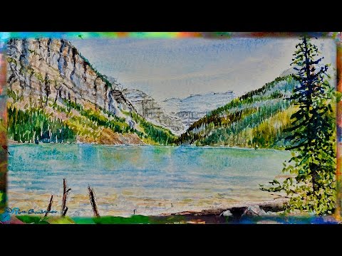 油彩画　『 Lake Louise』 Lake Louise Watercolor Painting, Lake Louise Poster, Banff