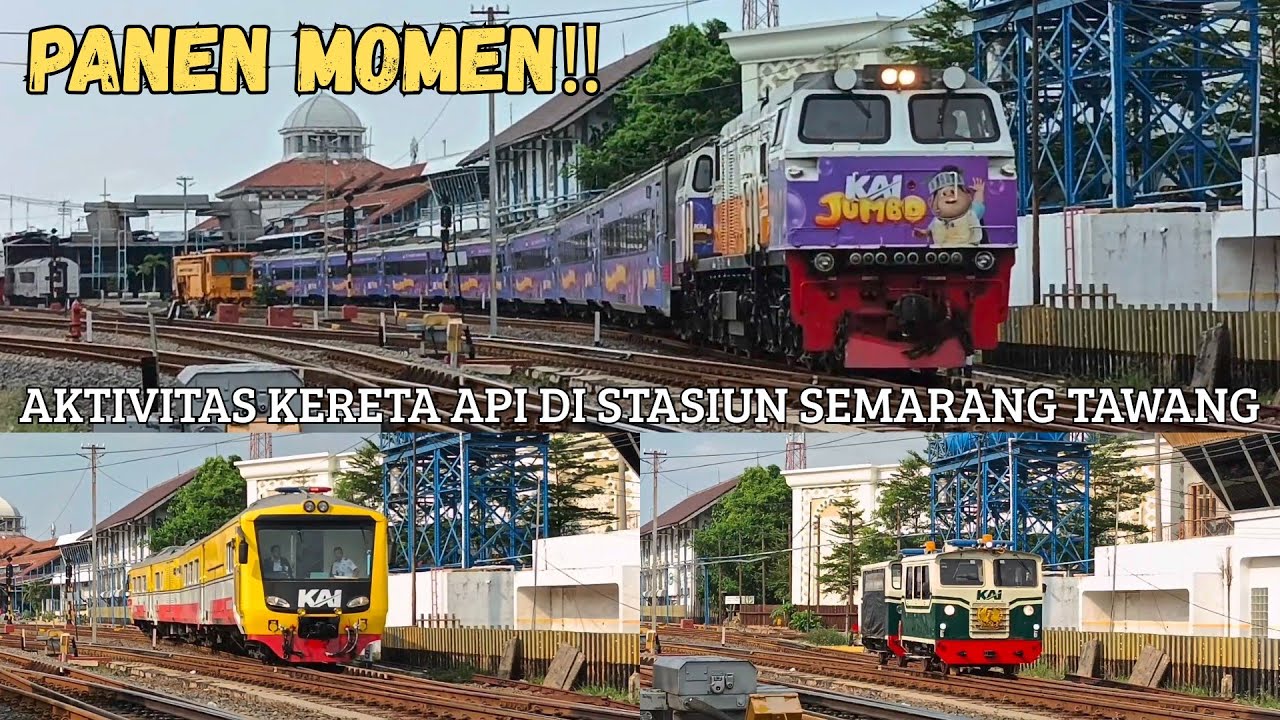 PANEN MOMEN!!! AKTIVITAS KERETA API DI STASIUN SEMARANG TAWANG SIANG HARI