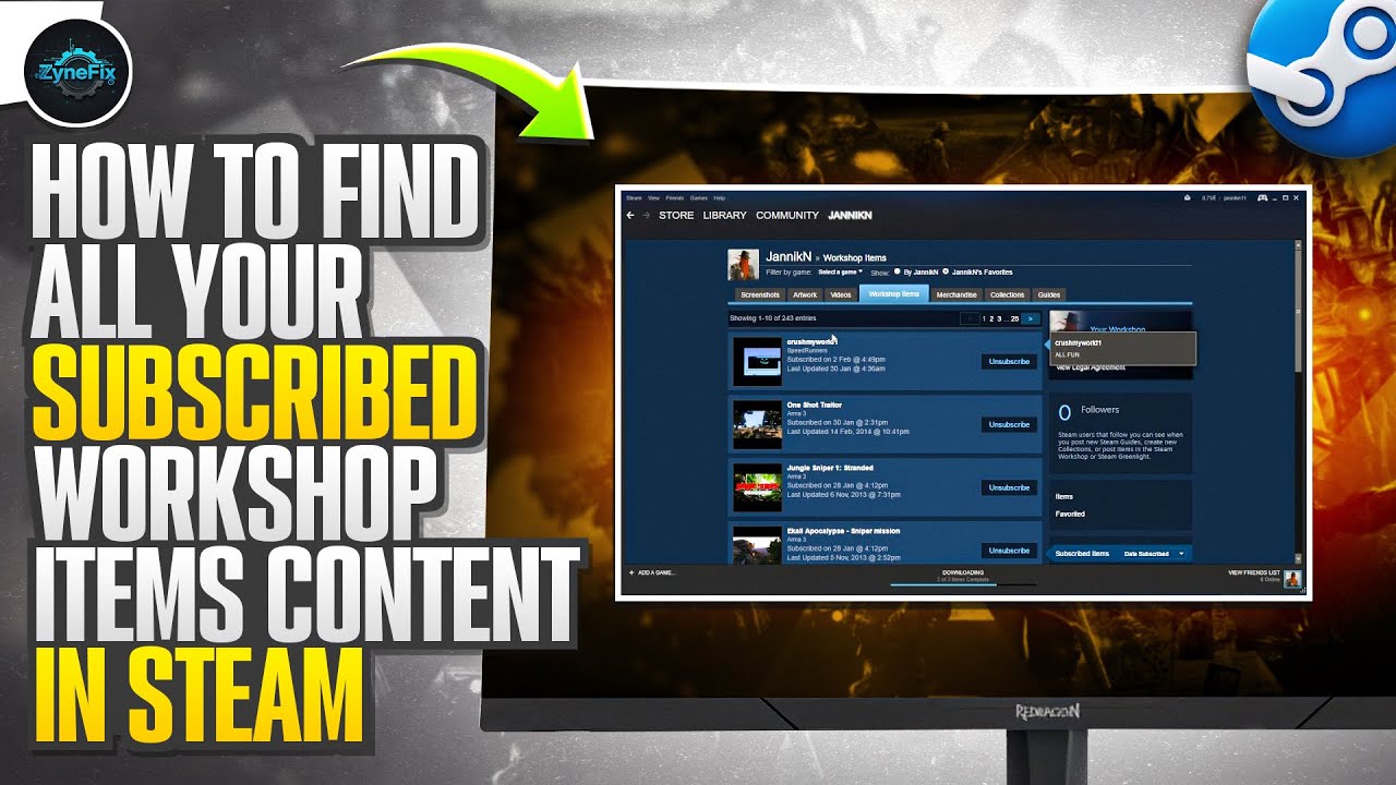 How To Find All Your Subscribed Workshop Items/Content in Steam | ZyneFix