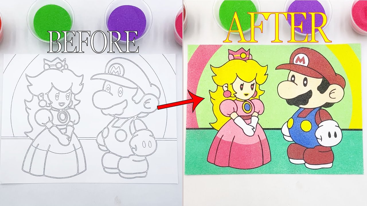 Mario & Princess Peach Sand Painting Coloring | 