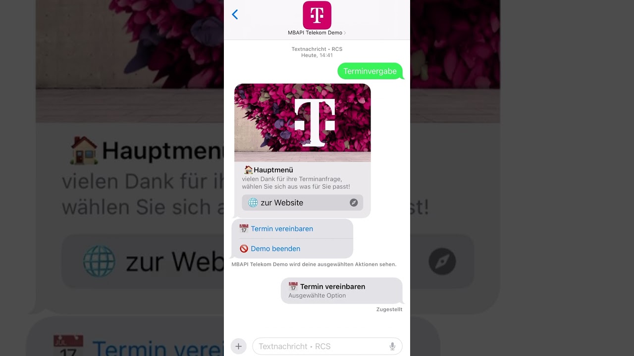 RCS Business Messaging – Terminvereinbarung in Echtzeit | Live-Demo