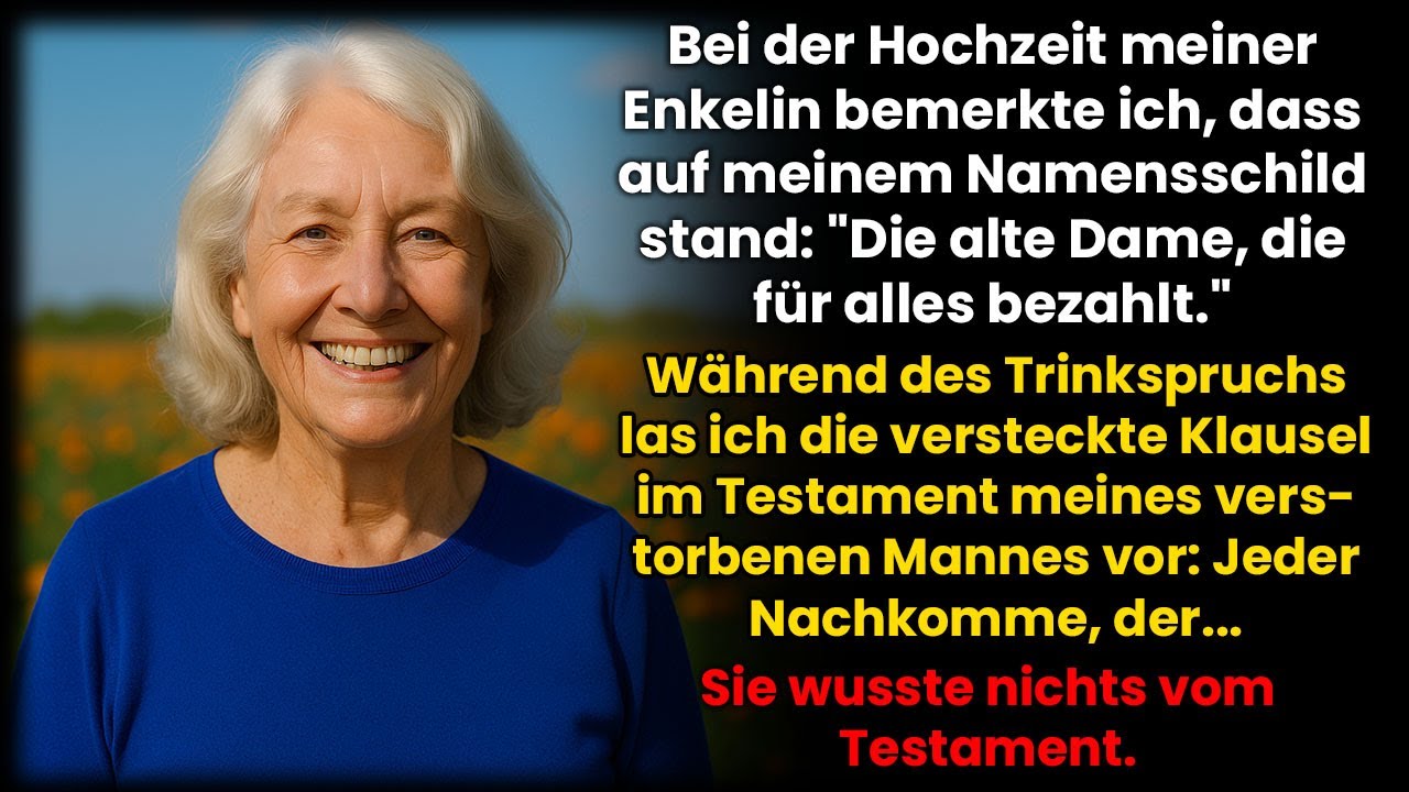 Auf der Hochzeit meiner Enkelin stand auf meinem Namensschild; „Die Alte, die alles bezahlt“