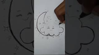 🌙 Cute Moon &amp; Cloud Drawing | Easy Aesthetic Doodle Art ✨☁️ #sadisun #drawing #viralart #cute