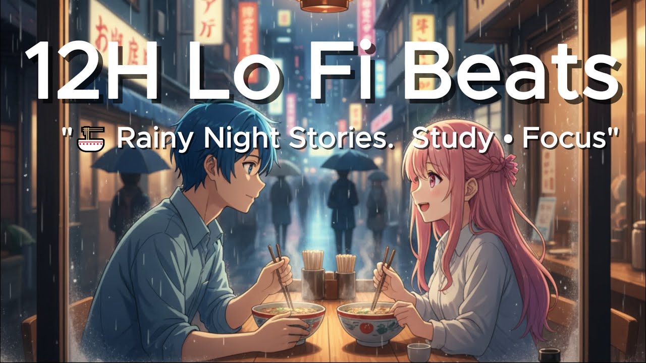 🍜 Rainy Night Stories | Lo-Fi Beats for Study, Focus & Late-Night Thoughts (12-Hour Live)
