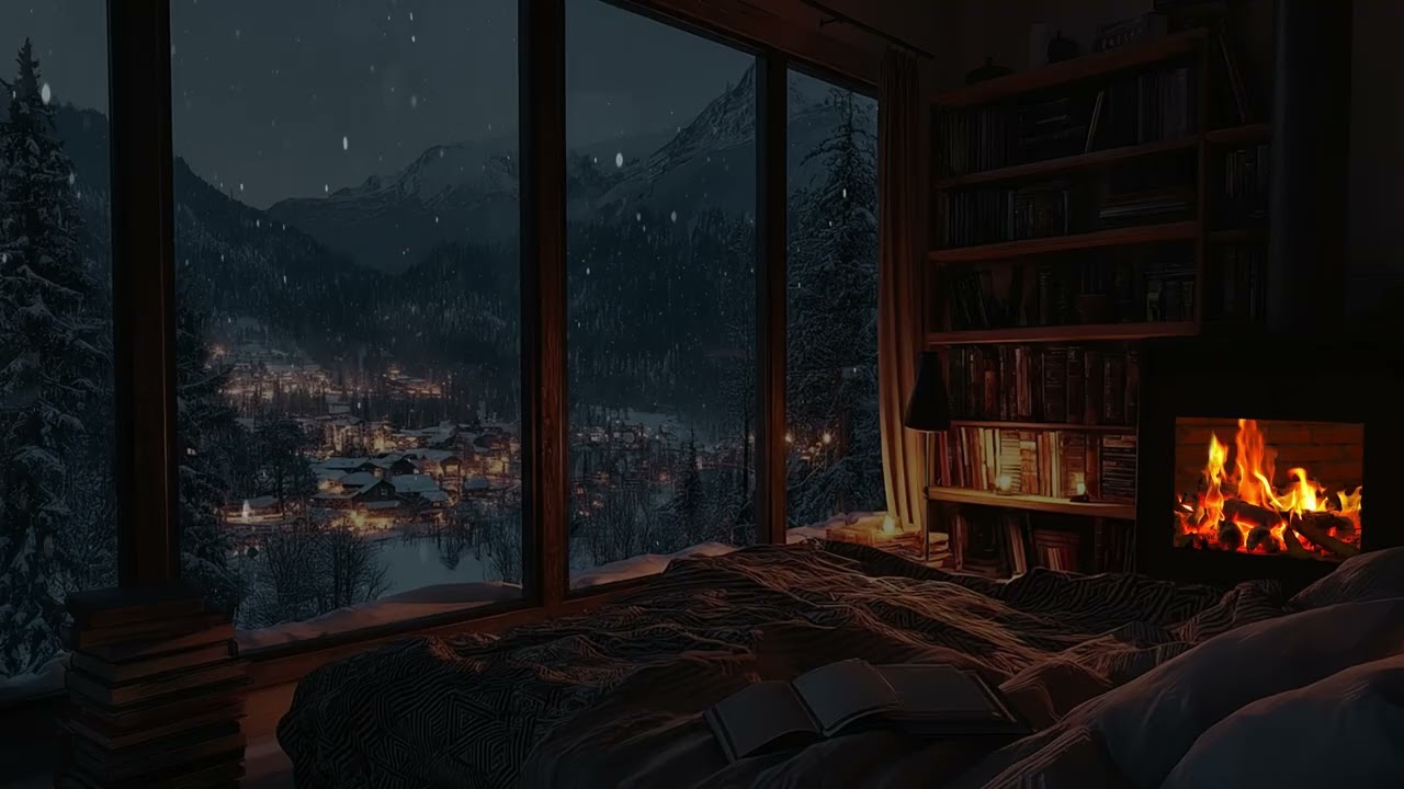 Heavy Snowfall in Christmas Cabin 2026 | Cozy Fireplace Sounds for Relaxation & Deep Sleep 3 Hours