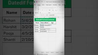 #excel #excelformula #exceltips #excelhindi #exceltricks #exceltutorial #agecalculation #datedif