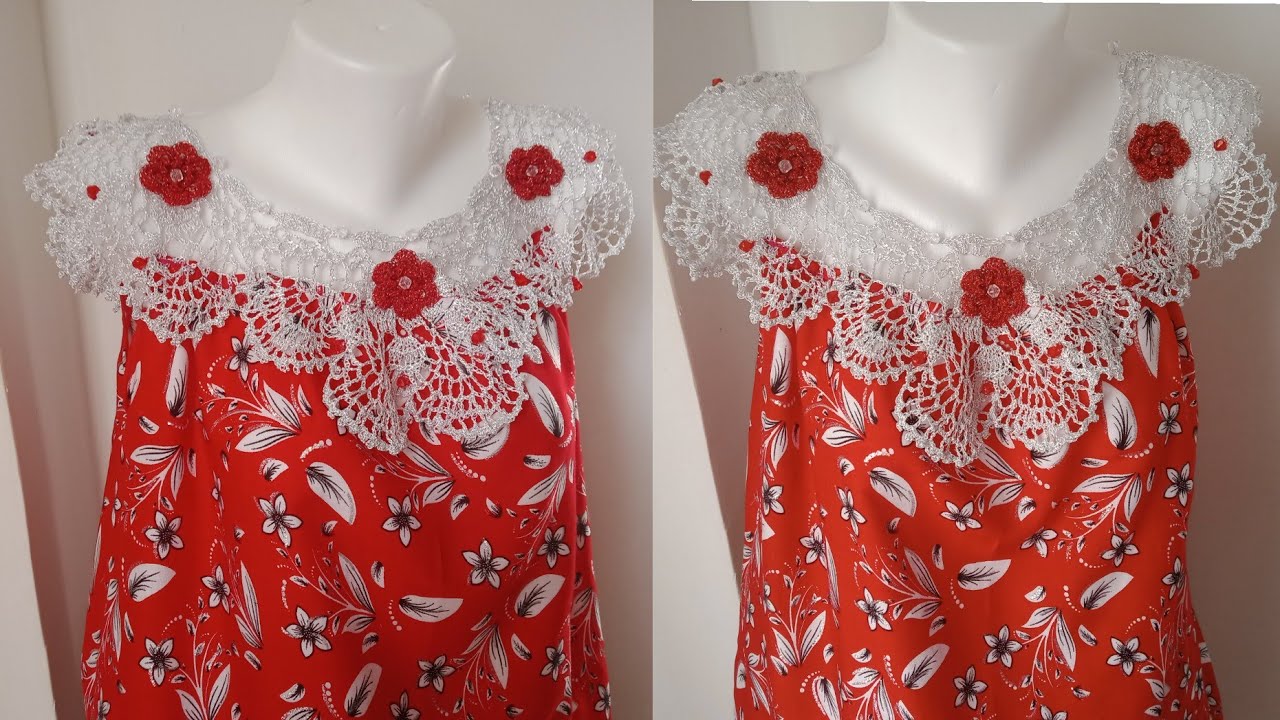 طريقة خياطة و تركيب صدر كروشي على جبة صيفية رائعة للمبتدئين