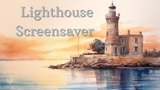 Serene Sunset Lighthouse Watercolor Painting - Relaxing TV Art Screensaver - Coastal Landscape