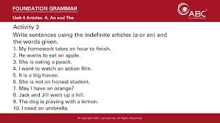 Foundation Grammar Unit 4, Activity 3: Articles, A, An and The