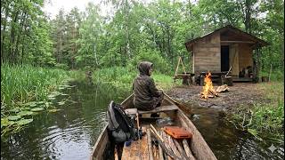 One Day at a Secret Forest Cabin. Wild River Fishing & Campfire Night