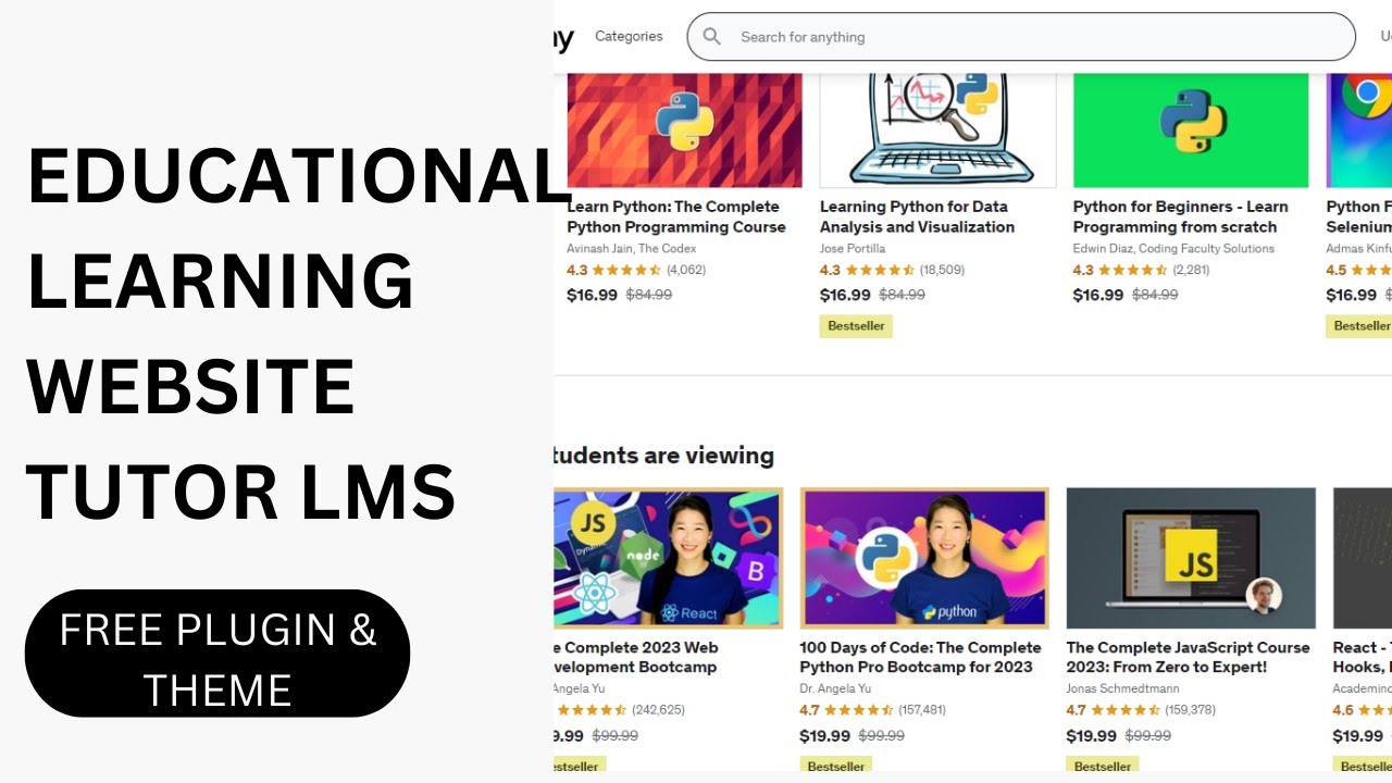 How to Create a free learning educational tutor website like Udemy in ...