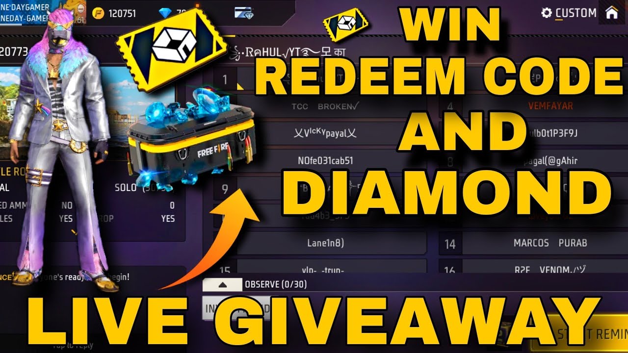Free Fire Live Custom Room Giveaway | FF Live Team Code Giveaway | Free ...