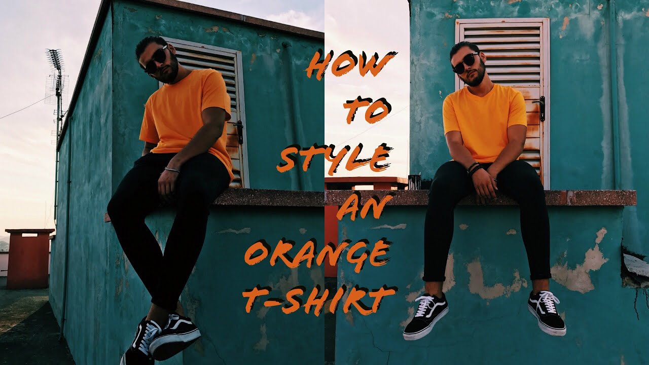 orange t shirt street style