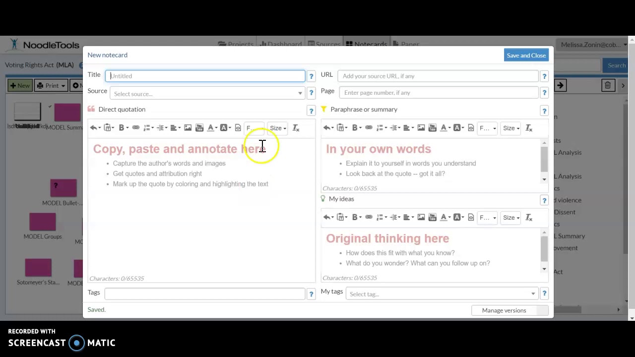 Creating a Notecard in Noodletools YouTube