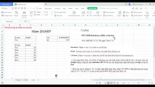 Hàm DVARP trong Excel