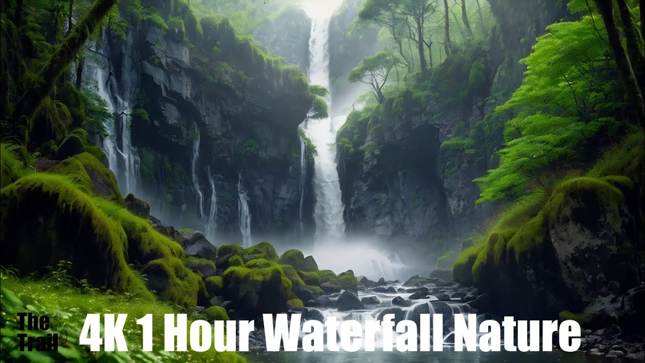 1 Hour Ambient Waterfall Nature Sounds | Audio Reactive Realistic | Pacific Northwest